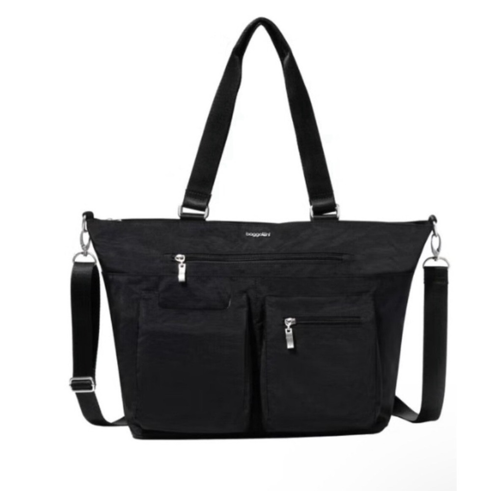 NWT Baggallini Any Day Laptop Sleeve Tote Black RFID Travel Work Bag Pockets